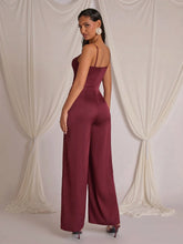 COSMINA Wine Red Women's Hollow Design Twist Pleated Jumpsuit, For Valentine's Day, New Year, Autumn/Winter